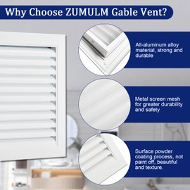 10" X 10" Attic Vent Aluminum Gable Vents for Houses Gable Vent Shed Vents Cover Exterior with Screen Mesh Alloy Wall Vent Ventilation for Home Garage Attic Ceiling - Vent Opening: 8" x 8" White