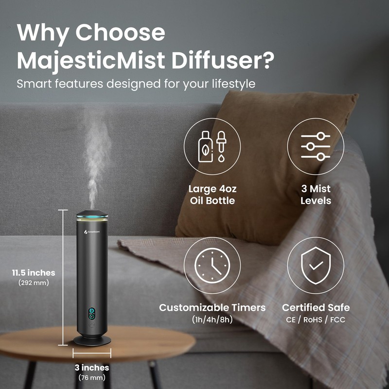 GentleJet MajesticMist Rechargeable - Aluminum Waterless Essential Oil Diffuser with