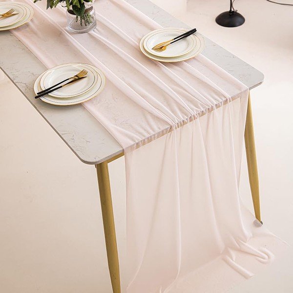 Pink Chiffon Table Runner 118 Inches Blushing Fabric Table Runner