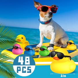 48 Piezas Pato de Baño Mini Juegos de Juguetes de Patos de Goma con 48 Gafas de Sol, Patito de Goma Juguete de Baño Juguetes de Bañera para Fiesta de Cumpleaños (Color Mezclado)