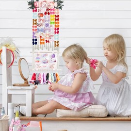 cherrboll cherrboll Hair Bows Holder Headband Organizer for Girls, Hair Clips Hanger Storage with Hooks, Wall Hanging Decor for Nursery Room