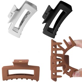 UCLEVER 4pcs Hair Claw for Women Thick Hair, Soft Rubber Teeth, Strong Hold and Stable French Design for Curly Hair (Black, White, Khaki, Brown)