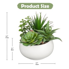 Fake Plants Artificial Succulents in Pots Faux Succulent Arrangement Potted Plant with White Ceramic Pot for Home Decor Modern Office Desk Bathroom Shelf Living Room Indoor Decoration