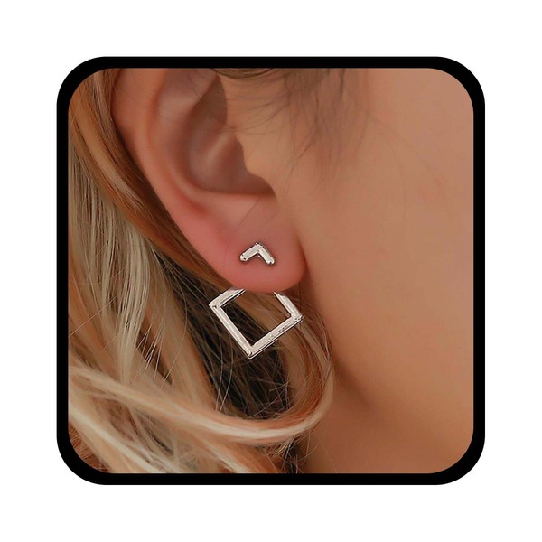 Andelaisi Boho Square Studs Earrings Hollow Square Ear Jacket Earrings