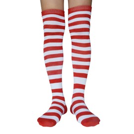Mujer Calcetines de rayas más de la rodilla tubo Algodón Largo Medias W001, Rojo