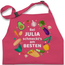 Geschenk mit Namen personalisiert by Shirtracer - Children's Apron Children Boys Girls - Cooking Apron - Bei Name schmeckts am besten I Veggie I Vegetarian I Gift Idea Chefs I, 1 Pink