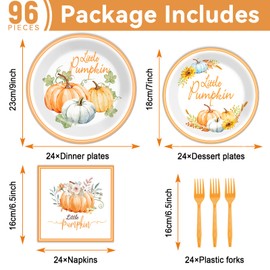 96 Pcs Little Pumpkin Baby Shower Tableware Set Fall Party Supplies Gender Reveal Dinnerware Pumpkin Baby Shower Party Decorations Disposable Thanksgiving Plates Napkins Party Favors Serves 24 Guests