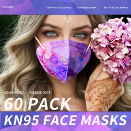 Individually Wrapped KN95 Face Masks with Colorful Floral Design, 5 layer for Adults Women Men, 60 Pack