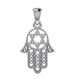 US Jewels Men's 925 Sterling Silver Hamsa Jewish Star of David Pendant, 33mm