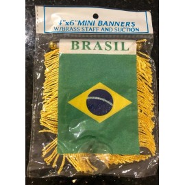 Brasil 4 X 6” MINI BANNER FLAG CAR WINDOW MIRROR HANGING W Suction New