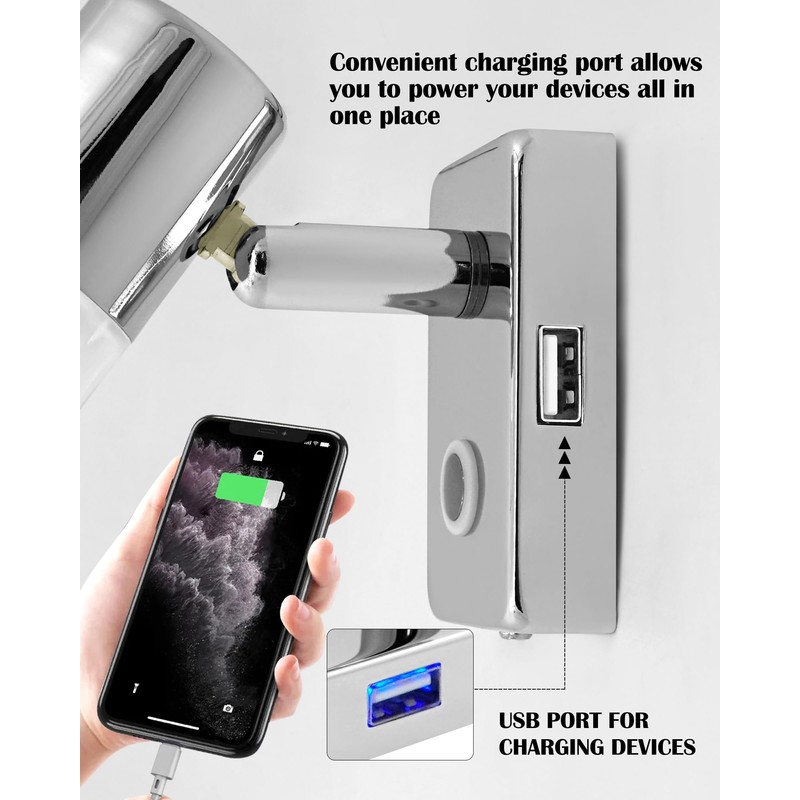 THALASSA RV Reading Light with USB Port 12V Camper Interior