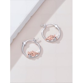 Dorunmo French Bulldog Hoop Earrings 925 Sterling Silver Cute Animal Bulldog Earrings Dog Jewelry Gifts for Women Birthday