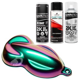 Chameleon Spray Paint Kit | Includes Sealer, Aerosol Color Shift Spray Paint, and Gloss Clear for Cars, Bikes, Wheels. Strongest Automotive Grade Shifting Effect. (Green, Blue, Purple, Gold - VEGA BLACK KIT)