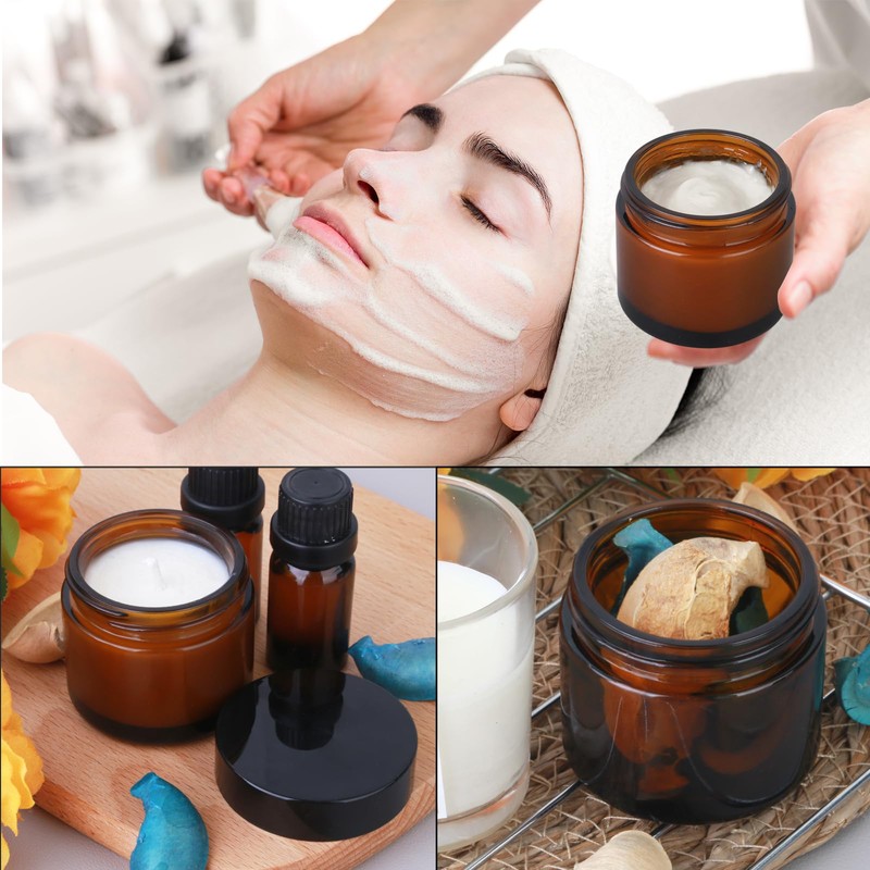 2oz Amber Glass Jars with Lids - Small Dark Glass