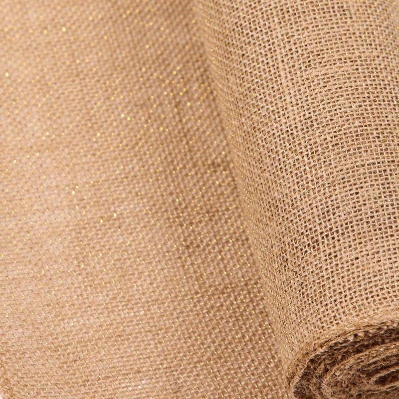 Jute Table Runner Gold Thread Stitched Edges 30cm x 5m