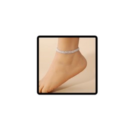 Clataly Irregular Tennis Crystal Anklets Adjustable Rhinestone Ankle Bracelets Summer Beach Foot Jewelry for Women Girls (Silver)