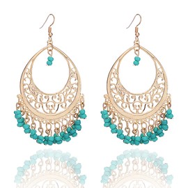 Bohemian Drop Dangle Earrings for Women Vintage Cut-Out Dangling Chandelier Earrings Bohemian Style Beaded Tassel Earrings Hypoallergenic Vintage Jewelry (Blue)