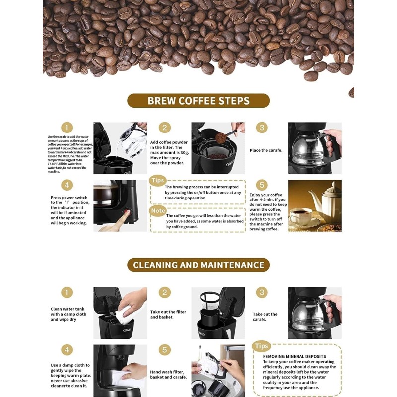 Gevi 4 Cups Small Coffee Maker, Compact Coffee Machine with