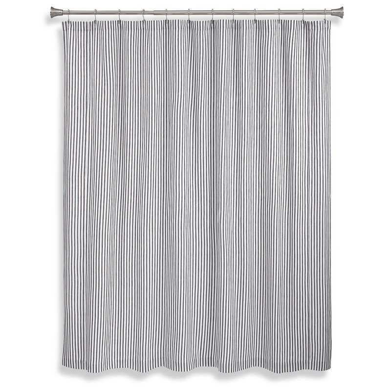 Cackleberry Home Black and White Ticking Stripe Woven Cotton Shower