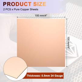 sourcing map 2Pcs Pure Copper Sheet, 4" x 4", 24 Gauge (0.5mm) Thickness, Metal Copper Plate with Gloves for Crafting, Modelers, Jewelry, Repairs, Electrical Repairs (Rose Gold)