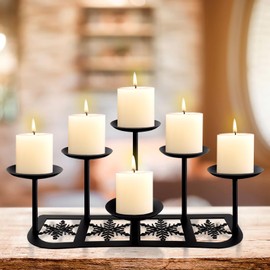 Fireplace Candelabra Candle Holder Matte Black Metal Candleholder with 6 Candle Stands Mantle Decor for Flameless or Wax Pillar Candle Floor Table Centrepiece Christmas Wedding Party Decoration