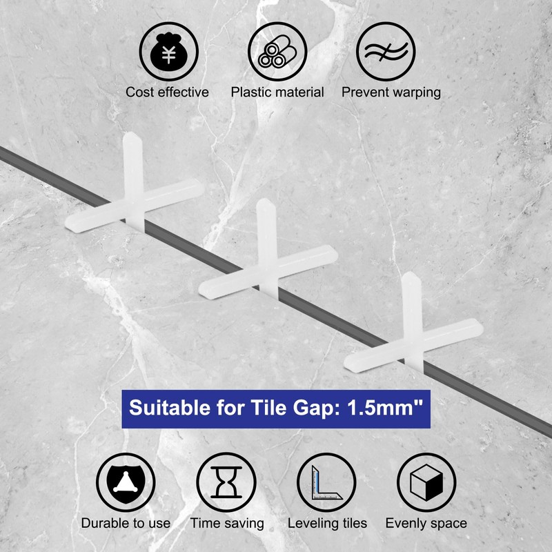sourcing map 2500Pcs Tile Spacers, 1.5mm 1/16" Cross Shape Wall