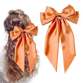 Hair Clip with Bow Hair Bows for Women Large Hair Pin with Bow French Hair Clips with Long Ribbon Solid Color Hair Clips Hair Bows for Women and Girls (Orange)