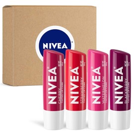 NIVEA Lip Care, Fruity Tinted Lip Balm Variety Pack, Includes Cherry, Strawbe...