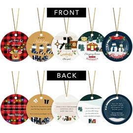 5 Ornaments Set 2024 and 2023, 3 x 3” Round Laminated Cardstock Bauble for Xmas Christmas Tree Decoration, Gift Tags & New Year’s Home Decor, Hole Punched with Self Click Hanging Strings