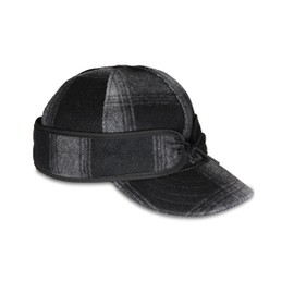 Stormy Kromer The Original Cap, Wool Blend Hat, Winter Warm Outdoor Cap for Men, Women, with Cotton Flannel Lining, Earflaps, Classic Cold Weather Gift, Black/Gray Plaid, 7 3/8
