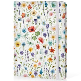 Phyxin Journal Notebook for Women & Men, Hardcover Lined Journaling Notebooks, A5 Medium Size (5.7'' x 8.6'') Leather Journal Notebooks, 160 Pages, Notebooks for Work, School - Flowers