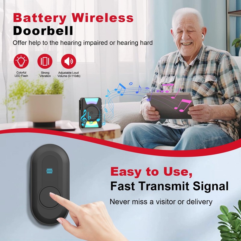 CallToU Hearing Impaired Doorbell 1000ft Wireless Doorbells for Home Elderly