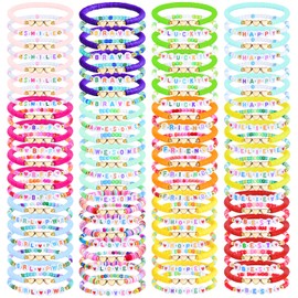 NCPLYGOU 96PCS Friendship Bracelets Bulk for Women, Stackable Colorful Clay Beaded Bracelets with Heart Charms, Preppy Y2K Kandi Bracelet Surfer Heishi Bracelet Rainbow Matching Gifts & Party Favors