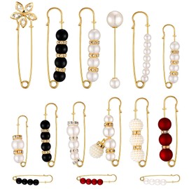 Mifrsnu 15Pcs Sweater Clips Heavy Duty Pins Faux White Pearl Brooch Pin Dress Clip Hat Shawl Pin Rhinestone Enamel Pins