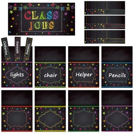 Zonon Class Jobs Bulletin Board Colorful Class Jobs Pocket Chart Set Teacher's Helper Chalkboard Decor Classroom Bulletin Board Decoration for Back to School (Dark Style)