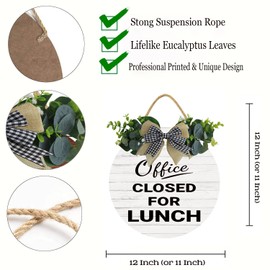 KPSheng Out For Lunch Sign, Office Closed For Lunch Wood Door Sign For Dining Break Room,Food Kitchen,Office Work,Wood Sign,Business Sign,12inch by 12inch