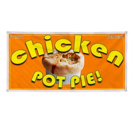 Vinyl Banner Multiple Sizes Chicken Pot Pie Restaurant Cafe Bar A Restaurant & Food Outdoor Weatherproof Industrial Yard Signs Brown 4 Grommets 12x30Inches