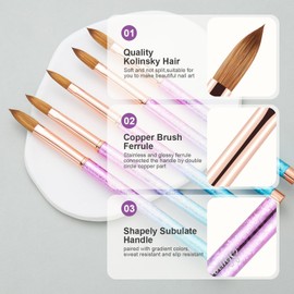 Shine Chance Acrylic Nail Brush Size 08, 100% Pure Kolinsky Nail Brush for Acrylic Application, Professional Nail Extension Manicure Tool Nail Drawing Pen for DIY Home Salon