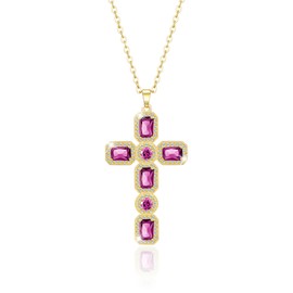 Linawe Cross Chain Cross Necklace Women's Simulated Diamond Birthstone Crystal Necklace Pendant, Fashion Jewellery Available in Gold, Silver and Rose Gold, Copper Cubic Zirconia Gold, Cubic Zirconia