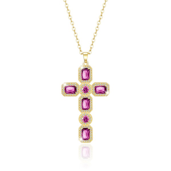 Linawe Cross Chain Cross Necklace Women's Simulated Diamond Birthstone Crystal