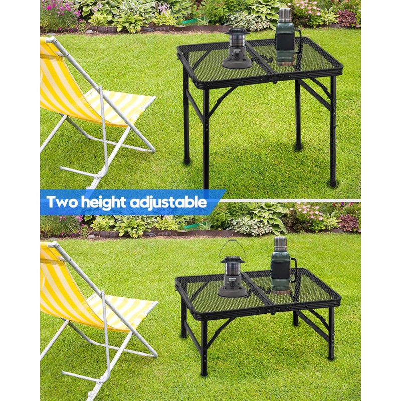 MSDADA Folding Grill Table, Height Adjustable Aluminum Table with Mesh