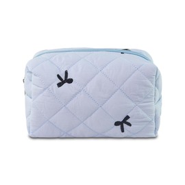 AMZMA Quilted Makeup Pouch,Cotton Puffy Makeup Bag, Coquette Cosmetic Bag for Women and Girls, Aesthetic Organizer Bag, Cute Flower Travel Toiletry Bag