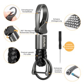 Wardwolf D-Clip Carabiner Keychain Zinc Alloy Car Key Chain with Upgrade Anti-Lost Keychain with 2 Rings Gift for Wife Man Friends, Pack of 2. Black and black