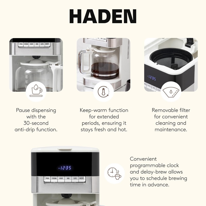 HADEN Quintessential 12 Cup Coffee Maker with120 Minute Keep Warm,