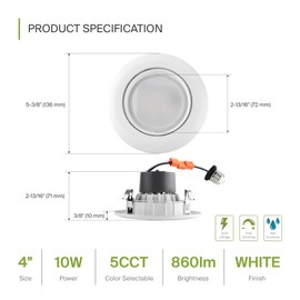 ASD Retrofit 4 Inch Gimbal LED Recessed Light - White Trim 10W 811LM 2700/3000/3500/4000/5000K Adjustable Dimmable LED Downlights | Rotating Swivel Directional Eyeball Lighting, ETL 6 Pack