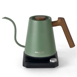 POLIVIAR Electric Gooseneck Kettle, 1350W Electric Tea Kettle Wood Pattern Handle, 34oz Pour Over Electric Kettle for Coffee & Tea, 18/8 Stainless Steel Inner, Temperature Control & Rapid Heating
