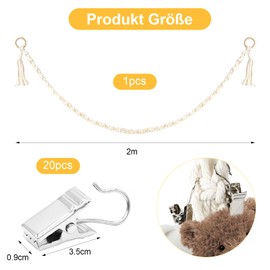 UOCAI Cuddly Toy Storage with 20 Metal Clips, Hanging Stuffed Toy Holder, Children's Room, Decorative Net for Cuddly Toys, Stuffed Toy Storage Chain for Hanging Hats