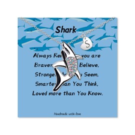 Dainty Rainbow Crystal Shark Necklaces for Women 26 Initial Shark Necklace Letter Shark Pendant Ocean Animal Jewelry Shark Lover Gifts for Her (S)