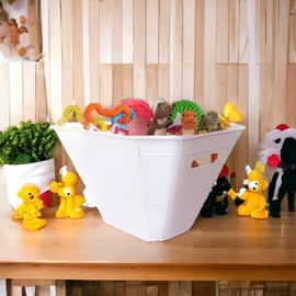 Metal Indestructible Dog Toy Bin - Galvanized Accessory Storage Bin with Handles, Organizer Storage Basket for Pet Toys, Blankets, Leashes - Pawprint Design Home Decor (White Diamond-Shaped)