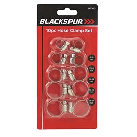 Blackspur 10pc Hose Clamp Set - Silver, Assortment Sizes: 8-18mm, 11-20mm, 13-23mm, 18-25mm, 14-27mm, 2 of Each Size